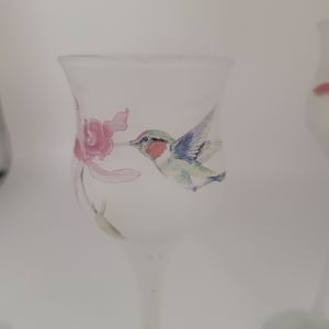 Set Of 3 LE Smith Glass Co Frosted Glass Hummingbird Flower Candle Votive Holder